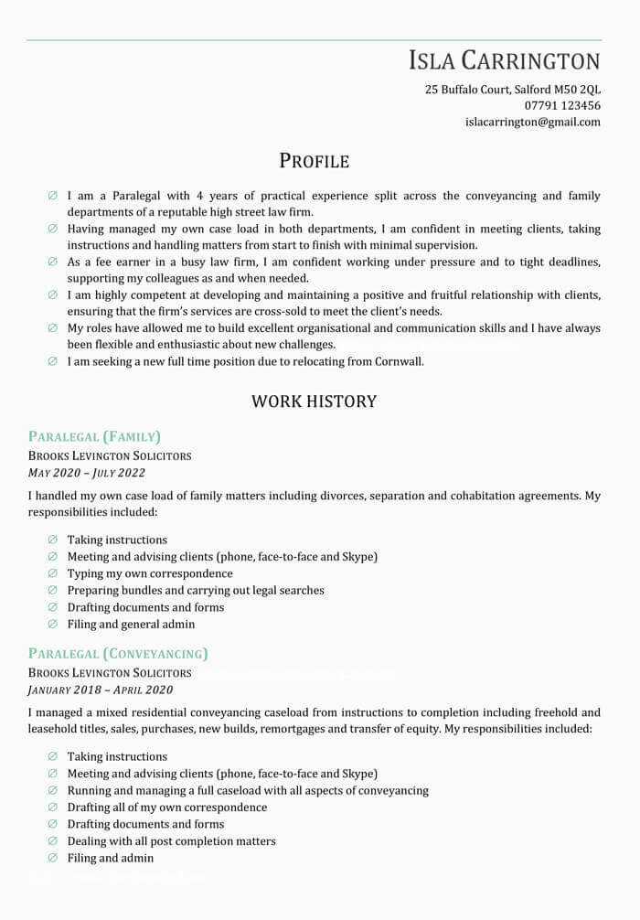 Free paralegal cv