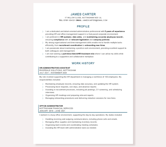 Preview of british cv template