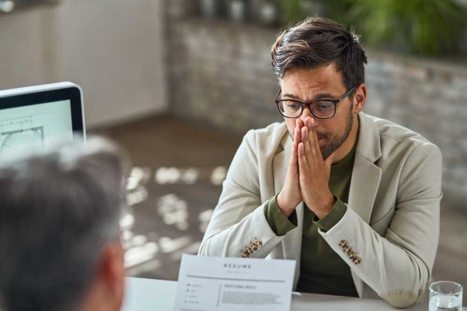 Concerned man in a job interview