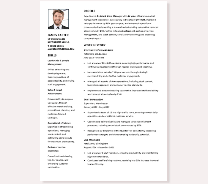 Professional CV template - first page preview