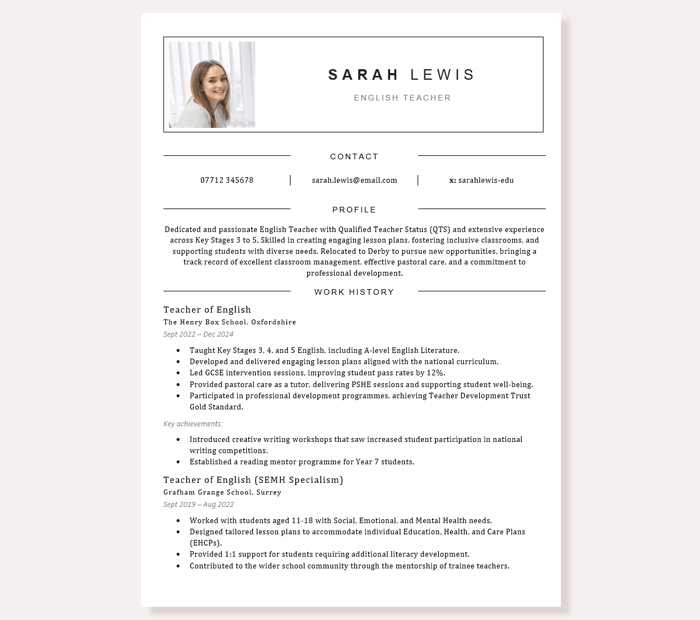 Teacher CV template - free download (preview image)