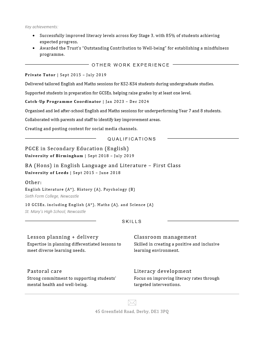 Teacher CV template - page 2